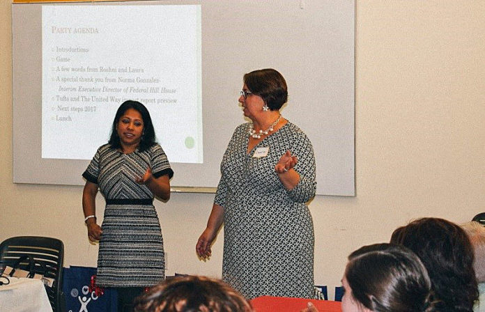 ROSHNI DARNAL, left, director of senior services at Federal Hill House Association, and Laura Jones, director of health initiatives at the Rhode Island Parent Information Network, partner in demonstrating Own Your Health programs for Older Adults as part of the new Tufts Health Plan Foundation RIPIN grant award. /COURTESY NATHAN D. MARKLEY