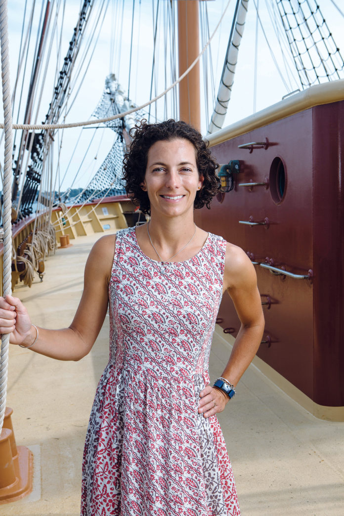 OLIVER HAZARD PERRY RHODE ISLAND is a nonprofit whose mission is to provide educational experiences at sea, says Executive Director Jessica Wurzbacher. The 200-foot, oceangoing ship was completed in 2015, with a permanent home of Fort Adams in Newport. / PBN PHOTO/RUPERT WHITELEY