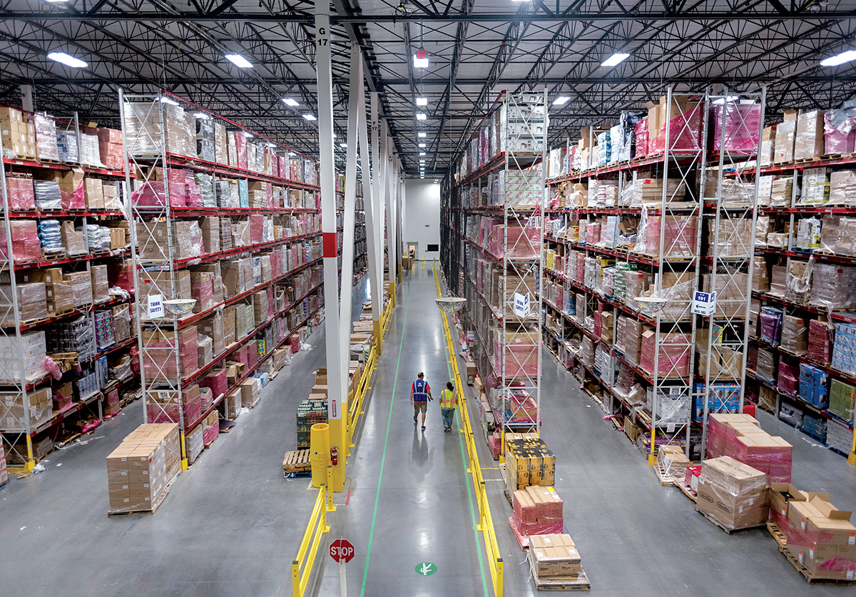 AGGRESSIVE GROWTH: Pictured is the interior of the Amazon fulfillment center in Fall River. According to retail analysts at Needham and Co. LLC, Amazon posted $128.5 billion in gross merchandise sales in 2016, 34 percent of all U.S. online sales, and accounted for 58 percent of all e-commerce growth in the country that year.  / PBN PHOTO/MICHAEL SALERNO