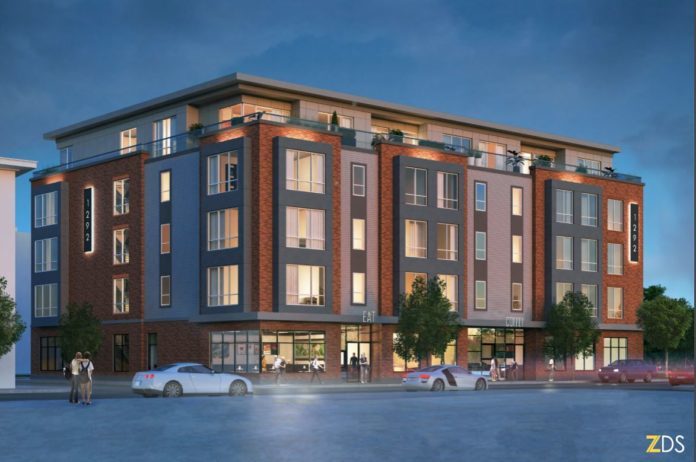 A RENDERING OF a proposed five-story apartment building at 1292 Westminster St. in Providence. During a meeting of the Providence Historic District Commission this week, residents voiced their opposition to the project. / COURTESY ZDS