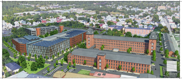 A RENDERING of a proposed site for the second North American Amazon.com Inc. headquarters in the Pawtucekt Central Falls Train District. / COURTESY CENTRAL FALLS