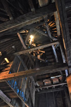 Looking up from inside the dome that tops the Beneficent Congregational Church in Providence, where a narrow staircase leads to the cupola. The dome of the church, rarely seem by members of the public, will be open for all on Saturday during the Doors Open Rhode Island Festival. PBN PHOTO/NICOLE DOTZENROD