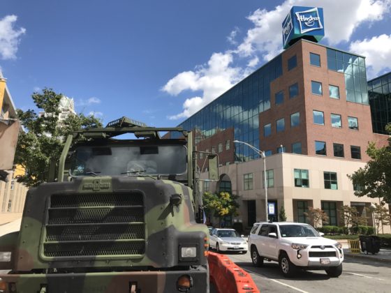 A life-sized G.I. Joe truck was parked in front of the Dunkin' Donuts Center on Sabin St. in Providence as part of HasCon. PBN PHOTO/NICOLE DOTZENROD