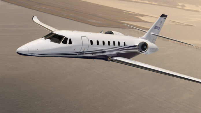 PRIVATE JET PRODUCTION has outpaced demand creating a buyers market for used jets. Above, a Citation Sovereign + from the Cessna branch of Textron Inc. / COURTESY TEXTRON INC.