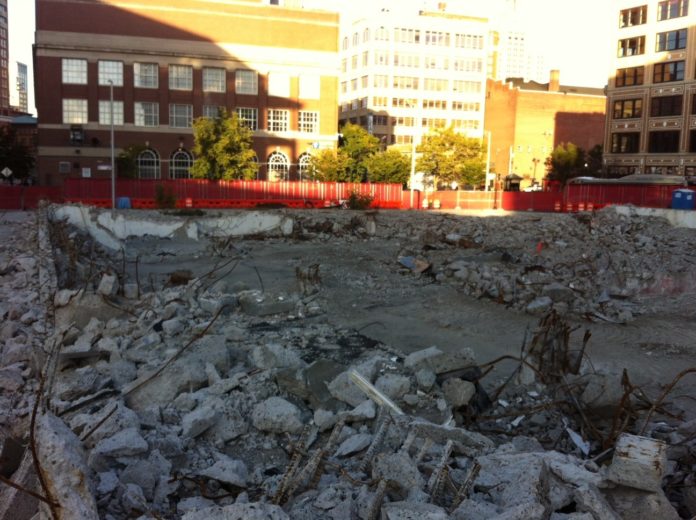 The Procaccianti Group has demolished the former Fogarty building, but construction of a new hotel on the downtown site has not yet started./PBN PHOTO MARY MACDONALD