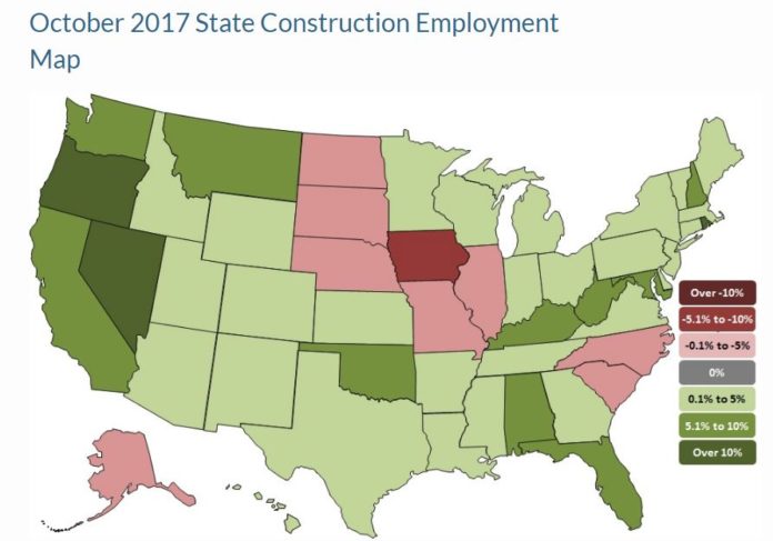 RHODE ISLAND HAD the second-highest year-over-year construction growth rate in October in the nation. / COURTESY ASSOCIATED GENERAL CONTRACTORS OF AMERICA