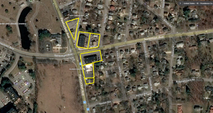 THIS SITE MAP shows the six contiguous commercial properties in the Rumford section of East Providence listed for sale by Capstone Properties. / COURTESY CAPSTONE PROPERTIES