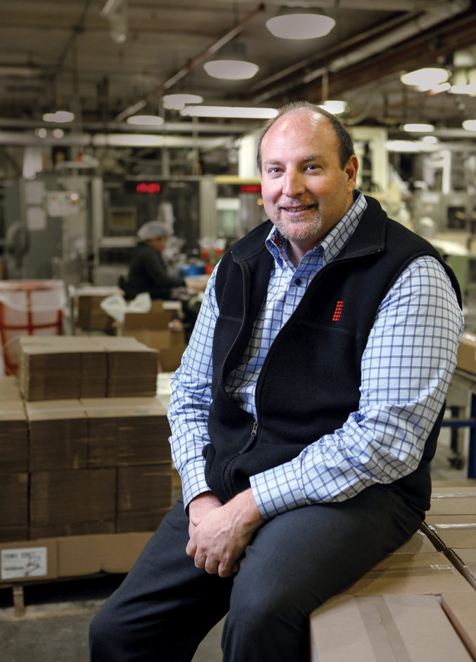  Stuart R. Benton has been CEO and president of Bradford Soap Works for a year and a half, following a stint as chief financial officer for more than five years. He started his career as a certified public accountant. / PBN PHOTO/RUPERT WHITELEY