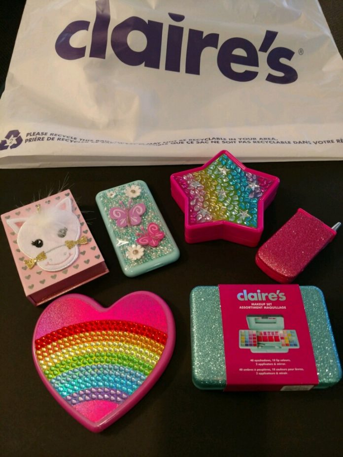 CLAIRE'S HAS RECALLED 12 products after a North Carolina lab reported finding asbestos in samples of each from nine cities. / COURTESY DEATON LAW FIRM