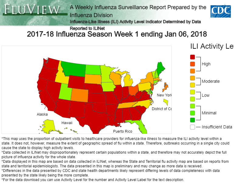 A MAP of the flu rate of each state in the United States. / COURTESY CDC