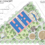 PAWTUCKET'S PAYNE PARK received a $400,000 grant from the R.I. Department of Environmental Management, which it will use to add a 2,500-square-foot spray park, a rain garden and expansion of the basketball courts. Site plans, above, were completed by Gardner + Gerrish Landscape Architects LLC. / COURTESY GARDNER + GERRISH LANDSCAPE ARCHITECTS