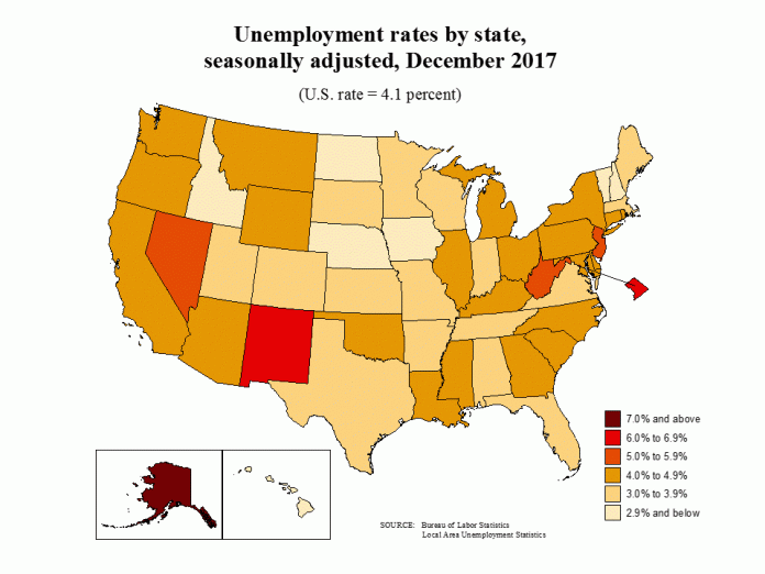 THE RHODE ISLAND UNEMPLOYMENT rate was the second highest in New England in December. / COURTESY BUREAU OF LABOR STATISTICS