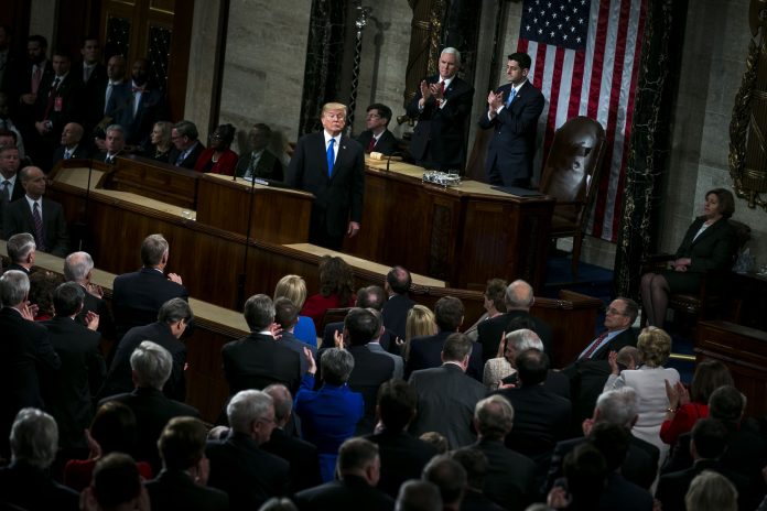 PRESIDENT DONALD TRUMP during the State of the Union address on Jan. 30. / BLOOMBERG FILE PHOTO/AL DRAGO