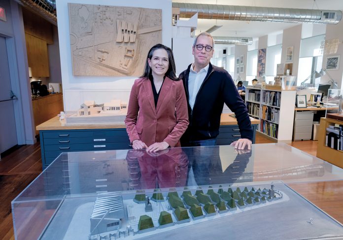 WINNING DESIGNS: Kyna Leski and Chris Bardt, owners of modern-architecture firm 3SIXO LLC in Providence, received a 2017 American Institute of Architects award for a modern home in Montauk, N.Y., and both were recently inducted into DESIGNxRI’s Rhode Island Design Hall of Fame. / PBN PHOTO/MICHAEL SALERNO
