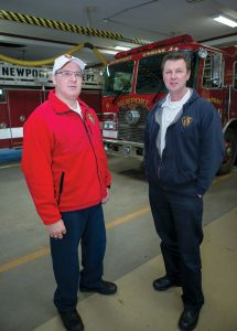 SMALL SPACE: Newport Fire Chief Brian T. Dugan, right, and Deputy Chief Paul Ripa at the Newport Fire Department. Dugan says the station doesn’t have the space to accommodate a program such as PVD Safe Stations. / PBN PHOTO/KATE WHITNEY LUCEY