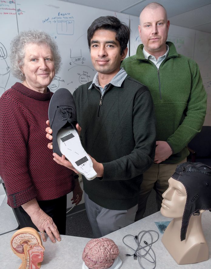 CO-FOUNDERS: From left, Patricia Burbank, Kunal Mankodiya and Benjamin Burbank co-founded Modus Tech-Wear LLC, a medical-technology startup in Providence. / PBN PHOTO/MICHAEL SALERNO