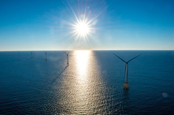 STATE ENERGY COMMISSIONER Carol Grant says the new Block Island Wind Farm, above, and the state’s energy-efficiency programs will help the state reach Gov. Gina M. Raimondo’s goal of generating 1,000 megawatts of renewable energy by 2020. / COURTESY DEEPWATER WIND