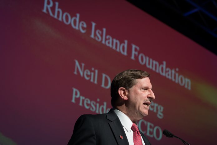 The Rhode Island Foundation will honor Delta Dental of Rhode Island, the Care Transformation Collaborative and attorney Renée A.R. Evangelista of Howland Evangelista Kohlenberg Burnett at its 2018 annual meeting this year. Foundation President and CEO Neil D. Steinberg speaks at last year’s event. / COURTESY RHODE ISLAND FOUNDATION