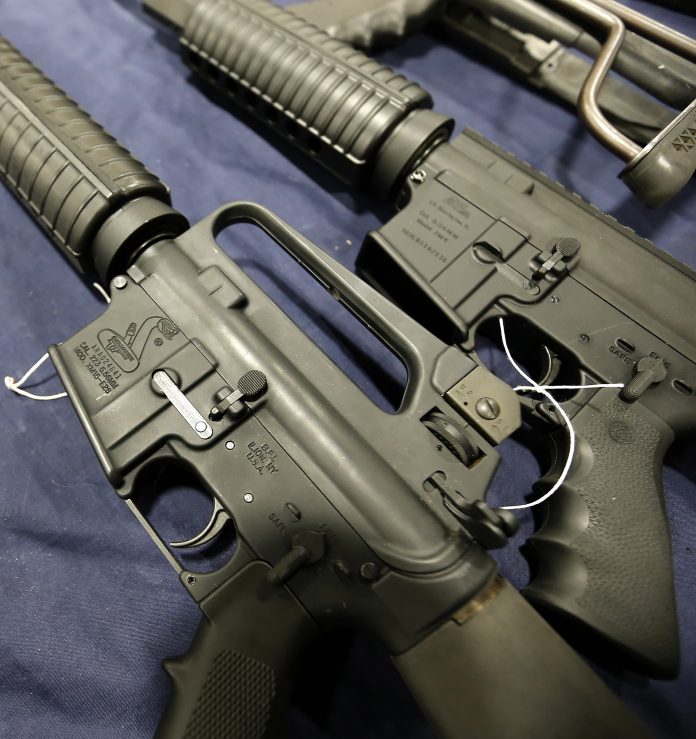 GOV. GINA M. RAIMONDO joined with three other northeastern governors to announce a collaboration to seize and trace illegal guns and prevent dangerous people from making legal purchases. / BLOOMBERG FILE PHOTO/GEORGE FREY