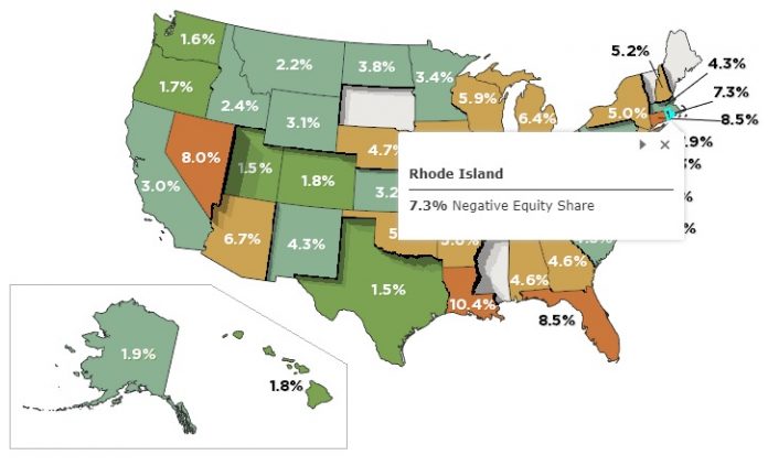 RHODE ISLAND RANKED No. 39 on a list of states with the least negative equity, with only six states having a greater percentage of mortgaged homes with negative equity (not all states returned data for this list). / COURTESY CORELOGIC
