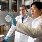 R.I. Hospital-led team discovers new superbug-fighting antibiotics DR. ELEFTHERIOS MYLONAKIS, left, and postdoctoral researcher Kiho Lee study a petri dish containing tiny worms used to test the effectiveness of potential new drugs to fight antibiotic-resistant bacteria. / COURTESY LIFESPAN