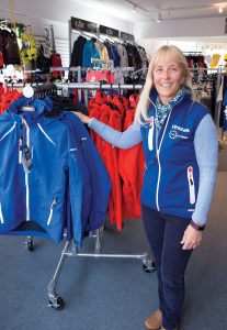 WEARING WELL: Martha Parker, owner of foul-weather sailing gear company Team One Newport, saw a significant sales bump from the 2015 Volvo Ocean Race held May 5-17 in Newport. She expects to exceed that result during this year’s stopover.  / PBN PHOTO/KATE WHITNEY LUCEY