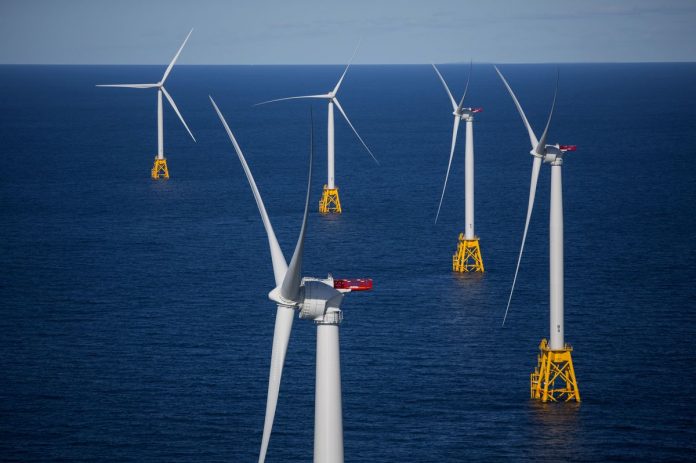 THE BLOCK ISLAND WIND FARM, developed by Deepwater Wind, was the first offshore wind farm in the United States. / BLOOMBERG FILE PHOTO/ERIC THAYER