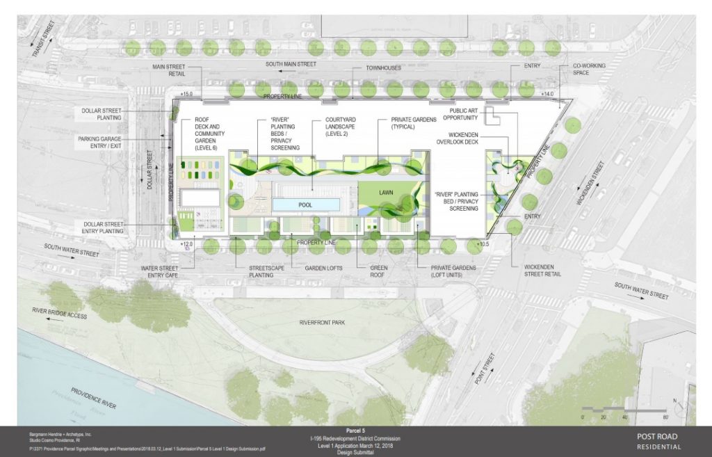 POST ROAD RESIDENTIAL is looking to build a mixed-use project in parcel 5 in the I-195 Redevelopment District that would include retail, a cafe, co-working space and 160 apartments.
