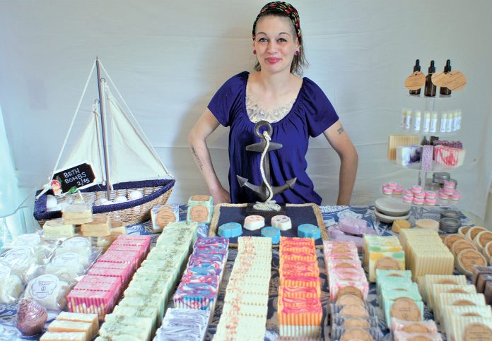 SOAP SAVVY: Elizabeth Sylvia started Rhode Island Natural Soap in November, converting a spare bedroom in her Lincoln home into a “soap lab,” and sells her product through a website, as well as at shows and the Providence Flea. / COURTESY ELIZABETH SYLVIA