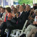 BROWN UNIVERSITY has dedicated its new Engineering Research Center located on Manning Way Thursday. Dean Larry Larson sits center, clapping, with keynote speaker Subra Suresh to his right and President Christina H. Paxson seated far right. / PHOTO BY NICK DENTAMARO / COURTESY BROWN UNIVERSITY