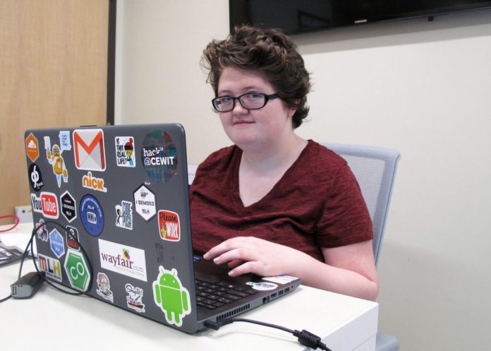 FRANCES MULLIGAN, a sophomore software engineering major at Johnson & Wales University, was a member of the all-female team with the most entrepreneurial hack at the SheHacks Boston competition in January. / COURTESY JWU