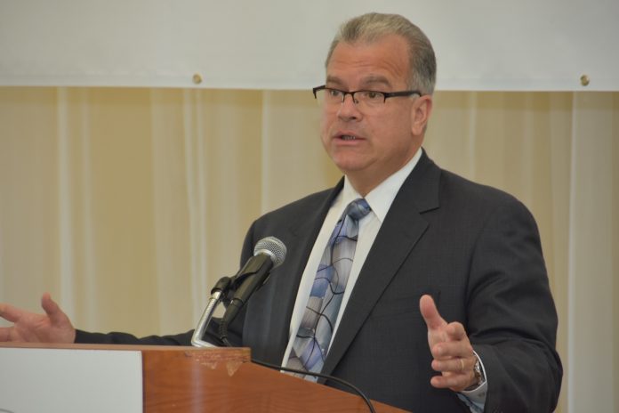 AT A BREAKFAST hosted by the Northern Rhode Island Chamber of Commerce, R.I. House Speaker Nicholas A. Mattiello said the legislature had a new framework for the PawSox deal. / COURTESY U.S. SMALL BUSINESS ADMINISTRATION/RYAN BRISSETTE