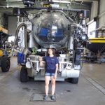 UNIVERSITY OF RHODE ISLAND junior Karla Haiat poses with an underwater exploration vehicle during her research internship at Harbor Branch Oceanographic Institute in Florida. She has been awarded the opportunity to study at the Monterey Bay Aquarium Research Institute in California this summer. / COURTESY KARLA HAIAT