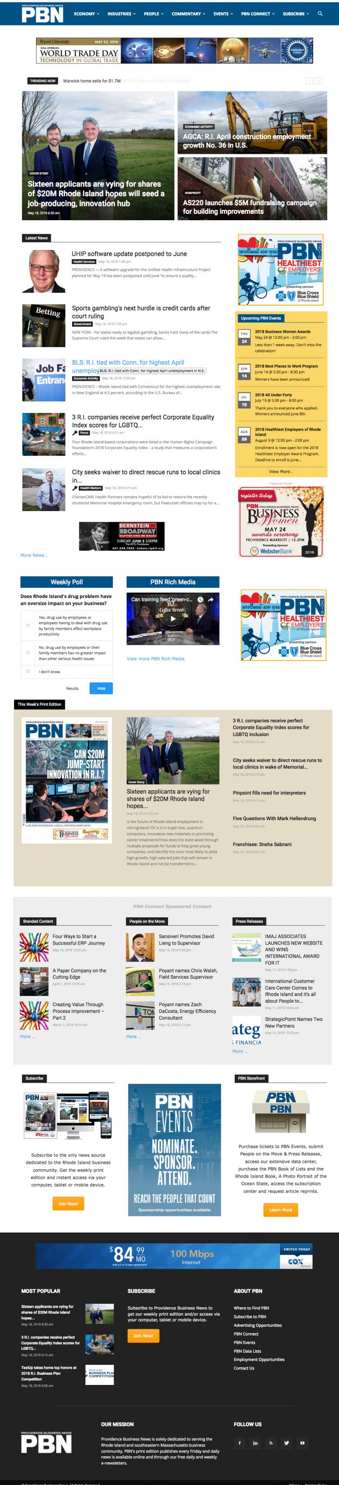 PROVIDENCE BUSINESS NEWS' home page now includes a new emphasis on each week's print edition, while each story allows readers to purchase a bypass link to share the story with nonsubscribers.