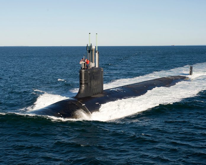 ELECTRIC BOAT will receive up to $20 million in incentives for its initiative to nearly double its square-footage in the Quonset Business park and hire 1,300 workers in Rhode Island as it scales up its workforce to build the Colombia-class submarine for the U.S. Navy. Above the Virginia-class submarine, which Electric Boat also produces for the Navy. / COURTESY ELECTRIC BOAT