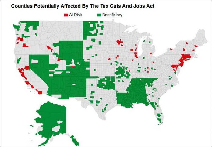 BRISTOL AND KENT counties were identified as “at risk” for a decline in tax revenues due to changes made in the Tax Cuts and Jobs Act of 2017. / COURTESY STANDRAD AND POOR'S BRISTOL AND KENT counties were identified as “at risk” for a decline in tax revenues due to changes made in the Tax Cuts and Jobs Act of 2017. / COURTESY STANDRAD AND POOR'S