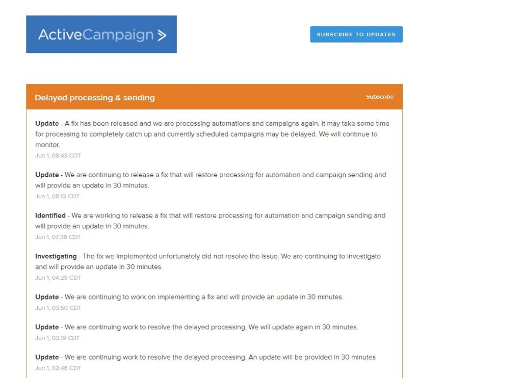 PBN'S E-NEWSLETTERS should return to normal operation shortly following a partial outage with the service ActiveCampaign