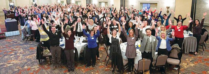 HUMAN CAPITAL: Pawtucket Credit Union employees celebrate at the credit union’s 2018 employee recognition night March 19.  / COURTESY PAWTUCKET CREDIT UNION