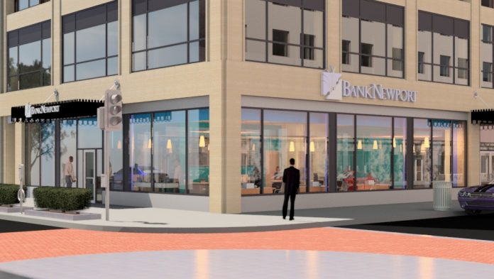 A RENDERING SHOWS what BankNewport's first Providence branch will look like when completed, located at 55 Dorrance St. and slated to open later this month. / COURTESY BANKNEWPORT