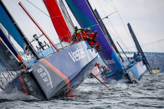 VESTAS 11TH HOUR RACING placed first in the Gothenburg, Sweden in-port race. The team is no longer in contention for a podium finish in the Volvo Ocean Race. / COURTESY VOLVO OCEAN RACE/JESUS RENANDO