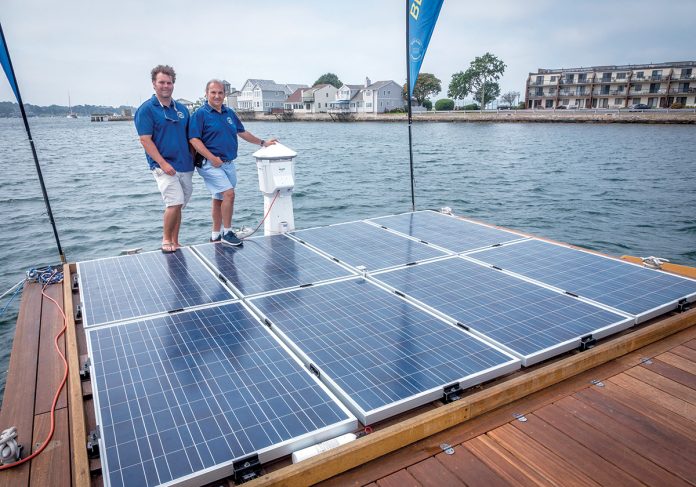 POWERDOCKS LLC has been awared the Innovation of the Year Award at the 2018 Electric & Hybrid Marine World Expo and Conference. From left, Chris Fagan, principal of PowerDocks, Anthony Baro, managing partner of PowerDocks. PBN FILE PHOTO/MICHAEL SALERNO