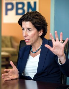 IMPROVED STATE: Gov. Gina M. Raimondo said she’s running on a record of creating jobs, investing in education and rebuilding schools, bridges and roads. “Rhode Islanders are better off than when we started. More people are working. People are making more money.”  / PBN PHOTO/MICHAEL SALERNO