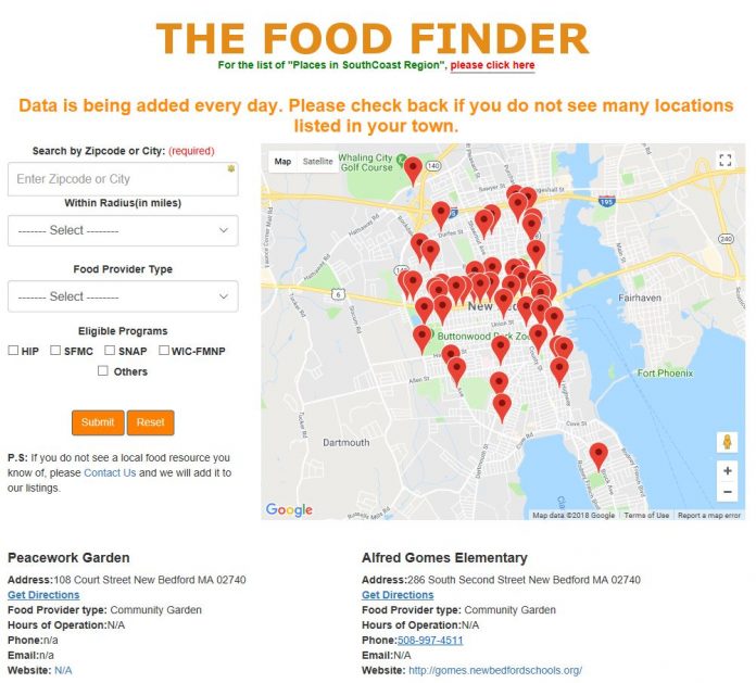 UNIVERSITY OF MASSACHUSETTS Dartmouth Associate Professor Tim Shea is developing a 'Food Finder' website and smartphone app to help southeastern Massachusetts residents find locations that provide food assistance. / COURTESY FOODFINDER.SEMAFOODSECURITY.COM