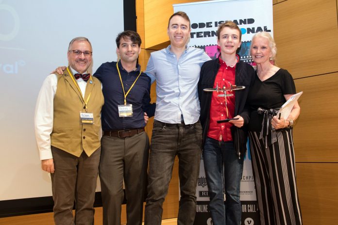 WINNER OF THE PRIX DU CINEMA SUISSE at the Rhode Island International Film Festival was “Maximilian,” from Switzerland. From left, George T. Marshall, RIIFF executive director; Shawn Quirk, RIIFF program director; Nicolas Greinacher, director of “Maximilian;” Maximilian Janisch, the film's subject; and Marlyn Mason, actress/screenwriter. / COURTESY RIIFF