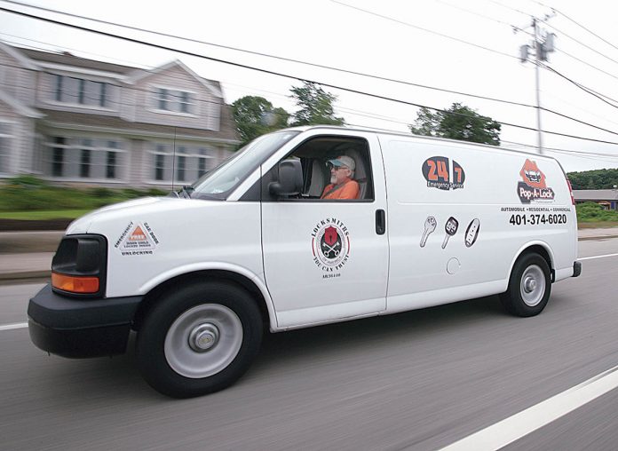 MOBILE LOCKSMITH: Joe Carreiro, owner of Pop-a-Lock in Westerly, travels all over the state in his mobile locksmith shop replacing keys and repairing locks for customers.  / PBN PHOTOS/Brian McDonald