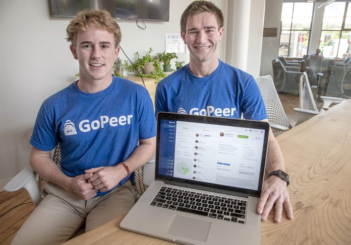 STUDENT TUTORS: Andrew Binder, left, content strategist, and Ethan Binder, co-founder, of GoPeer LLC. The Providence-based company, which launched last fall with its website, vets college students who want to tutor and connects them with families.  / PBN PHOTO/MICHAEL SALERNO