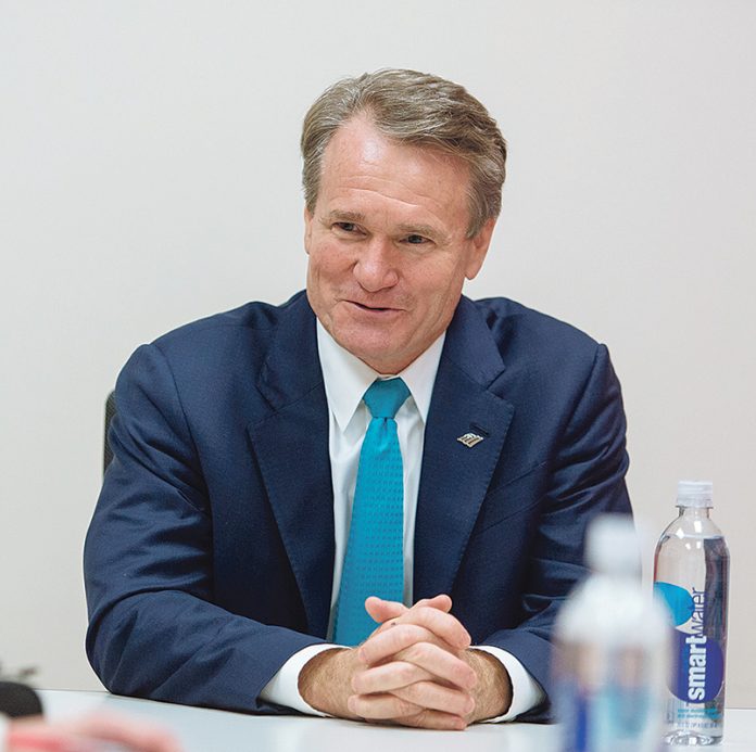 COMMUNITY BASED: Bank of America may have nearly $2.3 trillion in assets, but as CEO Brian Moynihan points out, the bank’s health depends on the health of the many communities it operates in.   / PBN PHOTO/RUPERT WHITELEY