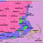 AN NATIONAL WEATHER SERVICE MAP of the Thursday snowstorm expected to affect the evening commute. Pink represents a Winter Storm Warning, while light purple represents a less serious Winter Weather Advisory. This map is reflective of projections as of 12:09 p.m., Thursday. The storm is expected to impact Rhode Island starting at 4 p.m. / COURTESY NATIONAL WEATHER SERVICE