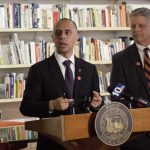 PROVIDENCE MAYOR Jorge O. Elorza, left, announced the launch of another round of the Providence Design Catalyst program. This year, the program will provide $150,000 to the program's cohort. Applications opened Nov. 1. On the right, R.I. Department of Labor and Training Director Scott Jensen. / COURTESY DESIGNXRI
