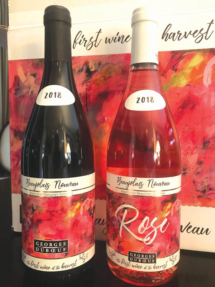 FIRST TASTE: Two bottles of the 2018 Beaujolais Nouveau Rosé served recently at Pot au Feu. / COURTESY ROBERT I. BURKE